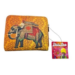 Desi Pop Elephant Canvas Bifold Wallet Yellow Orange Zipper Coin Pocket NEW